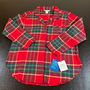 Sleep Sense Flannel Pajama Top Plaid Button Up Sleepwear Red Womens Medium‎ NWT